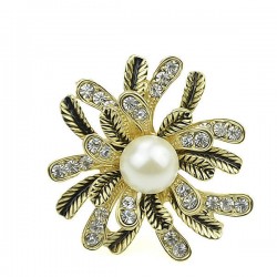 Pearl flower free size big finger ring for girls & women